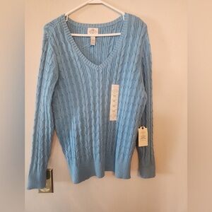 St johns bay cable Knit v neck sweater size womens 0x heritage blue